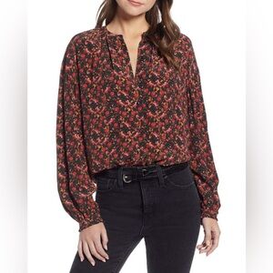 SOMETHING NAVY / floral button down blouse top small S